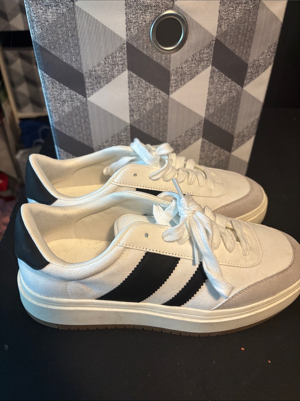 White and Black Women’s Low-Top Sneakers - Casual Everyday Style